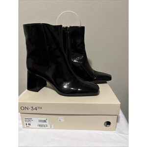 NIB On 34th Womens Margoe Black Patent Ankle Boots Size 12M MSRP $99.50